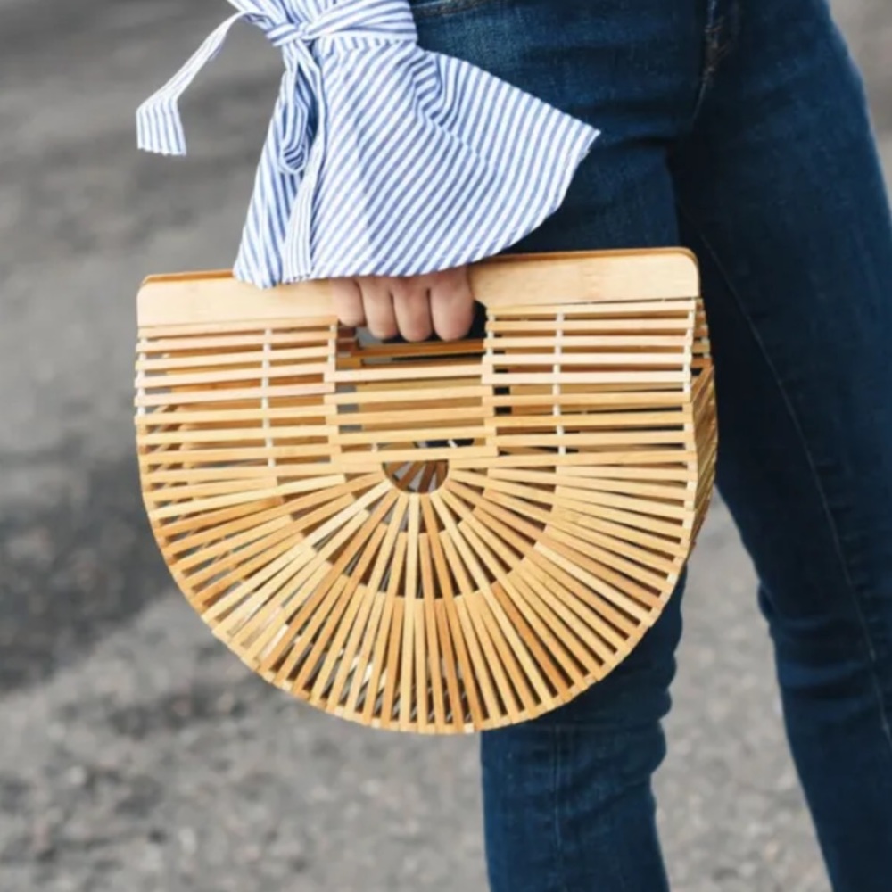 Bamboo Arc Top Handle Bag Natural Color